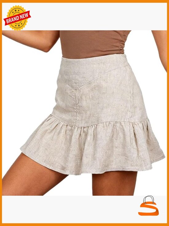 Dresses & Skirts - 100% Linen High Rise Ruffle Mini Skirt A-Line Summer